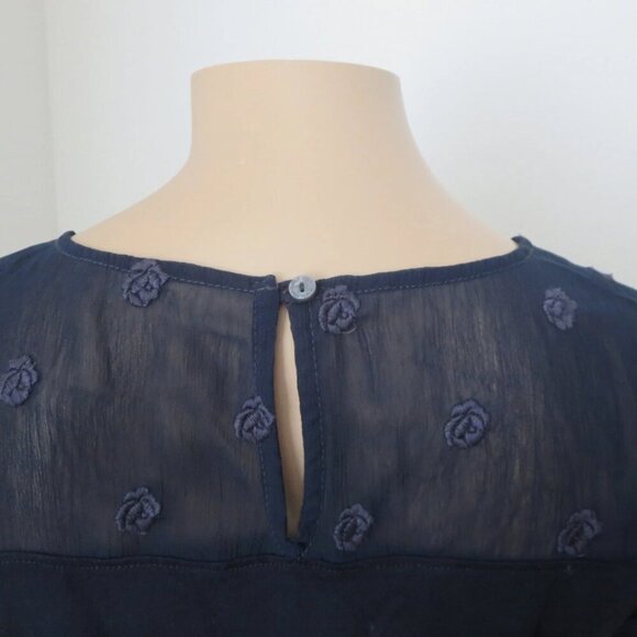 NEW Abercrombie Womens Sheer Embroidered Top Size XS Shirt Navy Blue - Picture 5 of 6